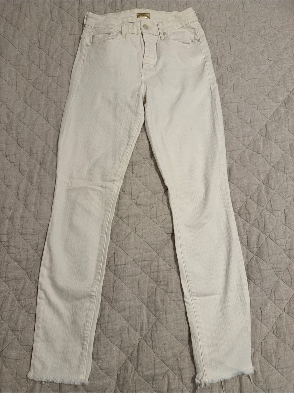 Mother White High Waisted Looker Ankle Fray Jean